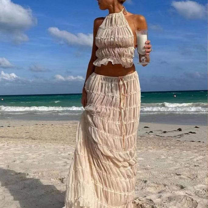 Isla – 2-delige damesoutfit met haltertop en geplooide rok