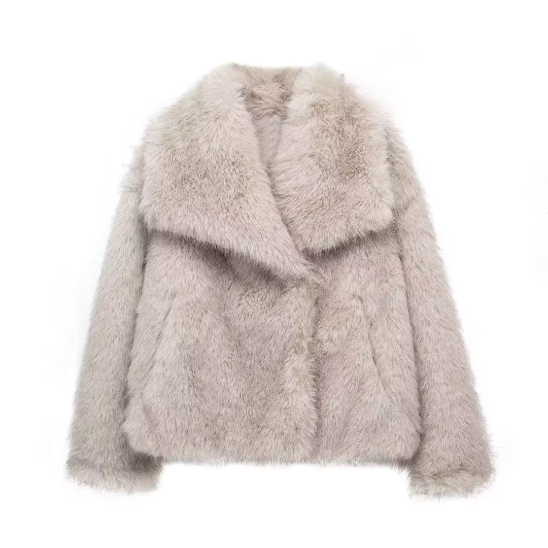 Voorjaar Plush Jas – Lichte, Casual Kraagloze Jas met Lange Mouwen - Villano mode