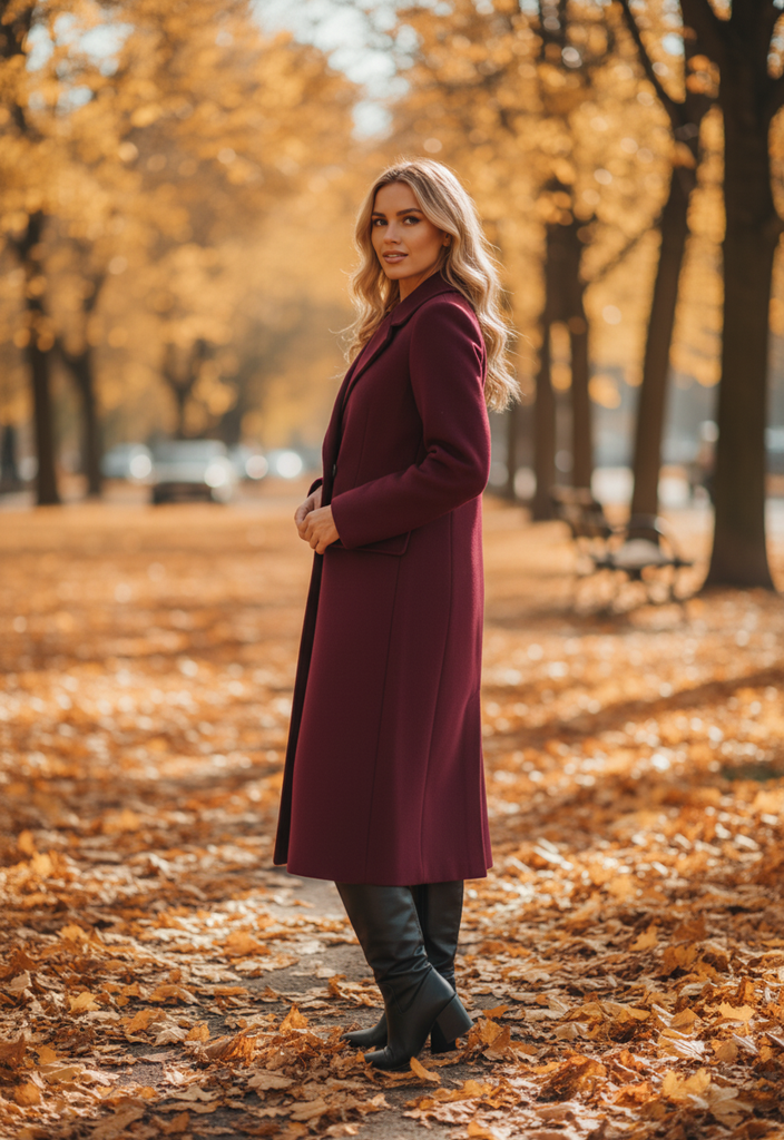 Stephanie Coat – Elegante Lange Jas in wijnrood