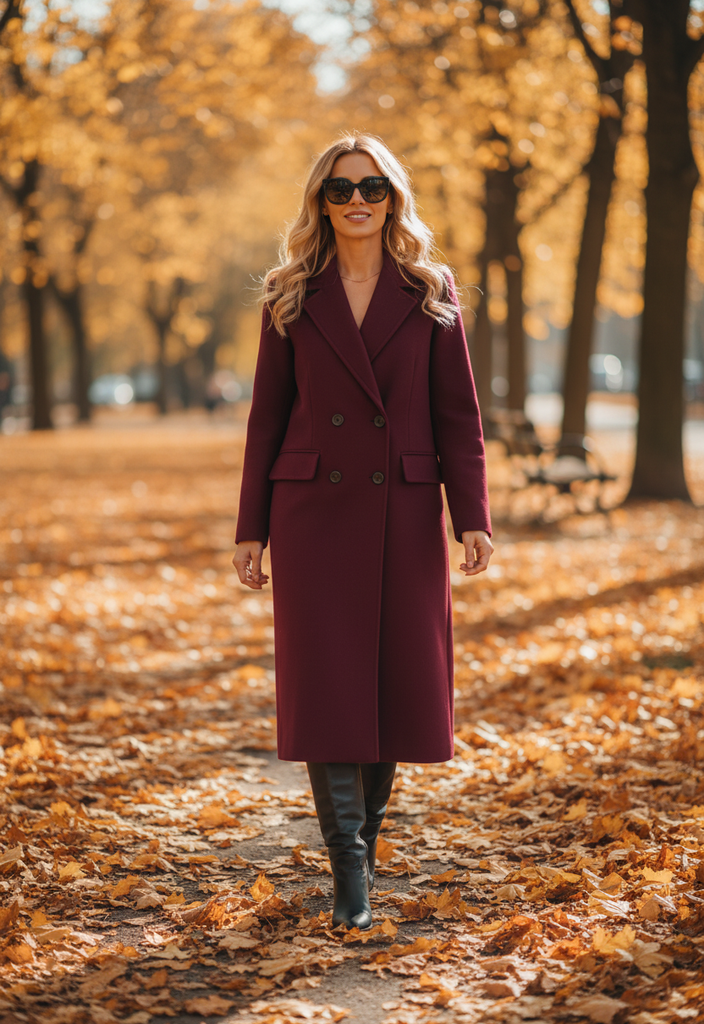 Stephanie Coat – Elegante Lange Jas in wijnrood