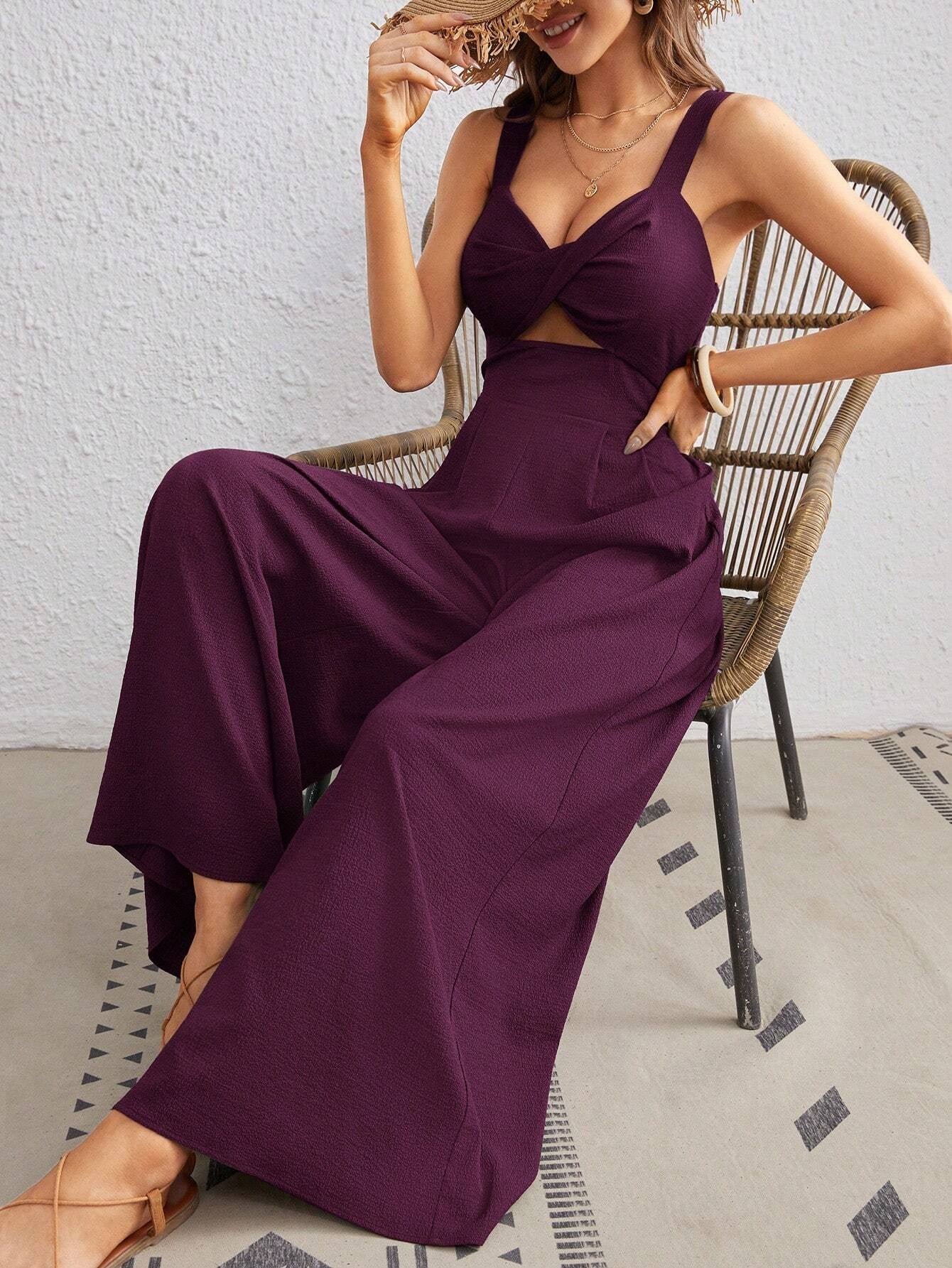 Zomerse Dames Jumpsuit – Loszittend, Effen Kleur, met Spaghettibandjes