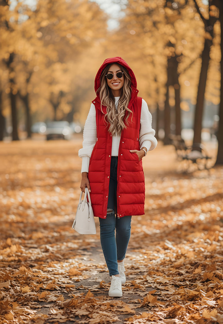 Barbara Puffer Vest – Lange Mouwloze Bodywarmer met Capuchon