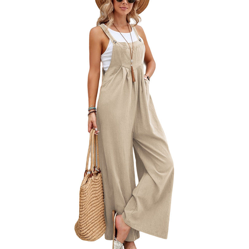 Faye beige tuinbroek outfit dames. Villano mode