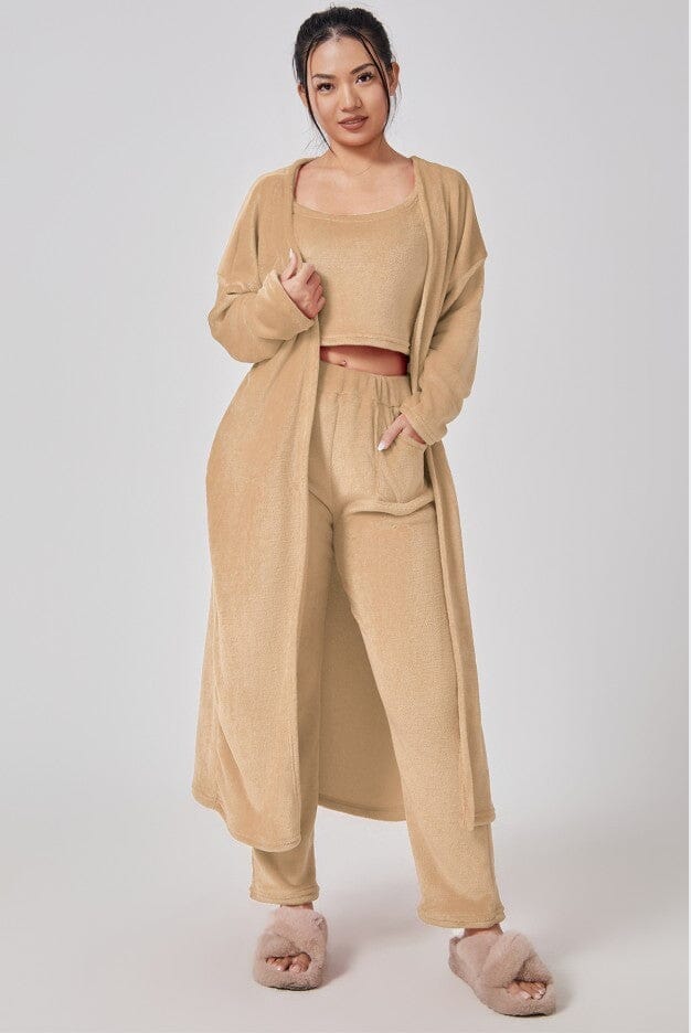 badstof dames pyjama 3-Delige Lounge Set – Lichte & Comfortabele Voorjaarsoutfit voor Thuis - Villano mode