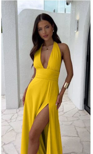 Zomerse Halter Jurk met V-hals en Split - Backless Strappy Rok - Villano mode