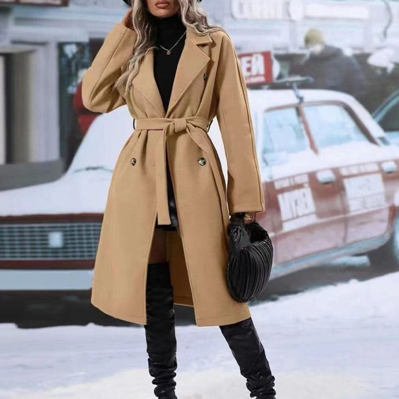 Elise lange trenchcoat dames met ceintuur dubbele knopen