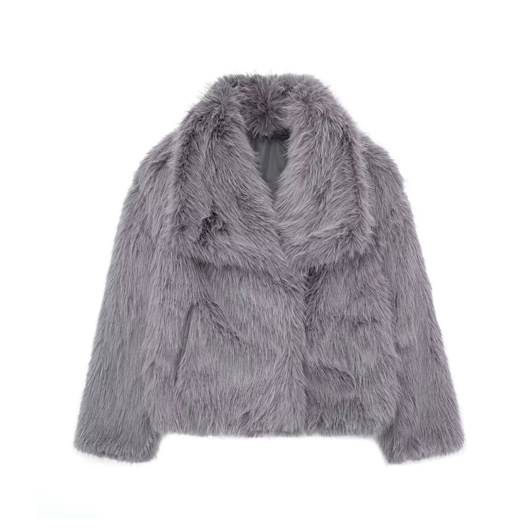Voorjaar Plush Jas – Lichte, Casual Kraagloze Jas met Lange Mouwen - Villano mode