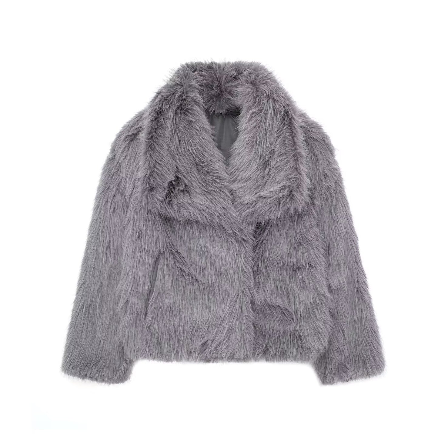 Voorjaar Plush Jas – Lichte, Casual Kraagloze Jas met Lange Mouwen - Villano mode
