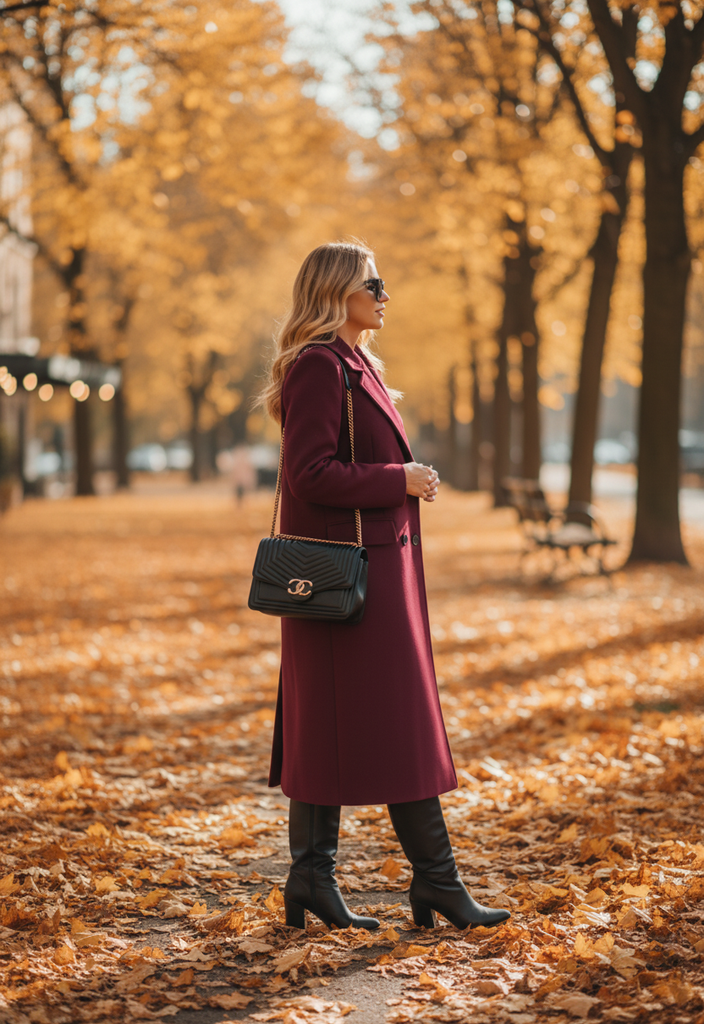 Stephanie Coat – Elegante Lange Jas in wijnrood