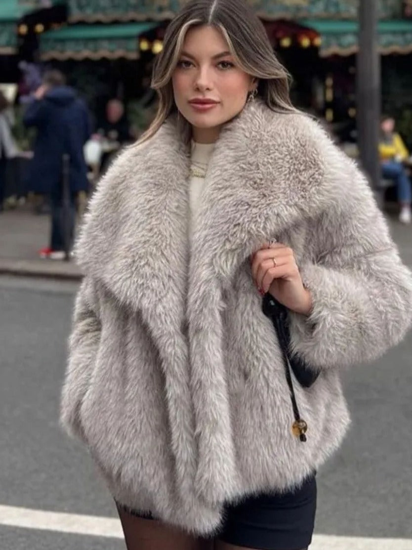 Voorjaar Plush Jas – Lichte, Casual Kraagloze Jas met Lange Mouwen - Villano mode