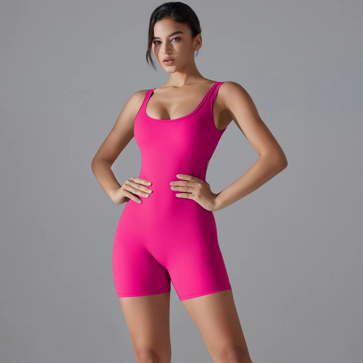 Ademende roze sport jumpsuit dames V-rug