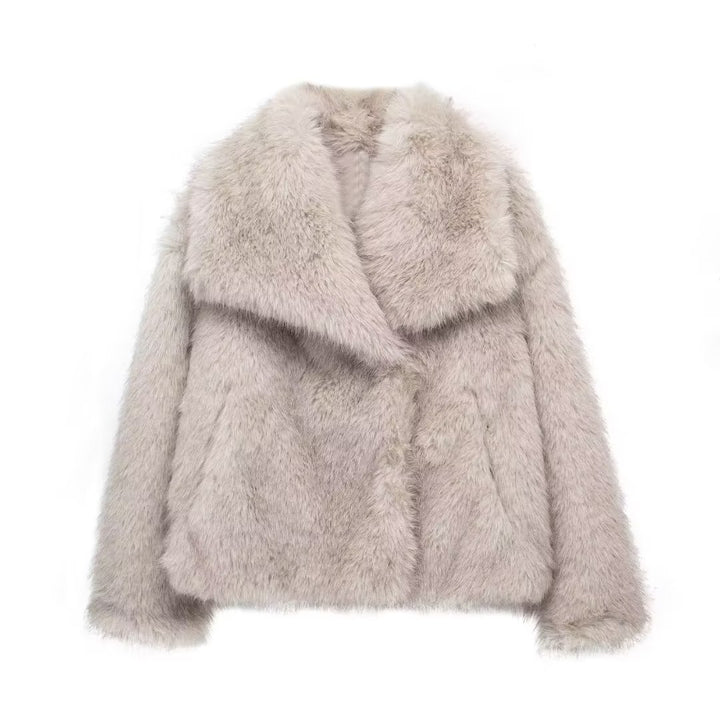 Voorjaar Plush Jas – Lichte, Casual Kraagloze Jas met Lange Mouwen - Villano mode