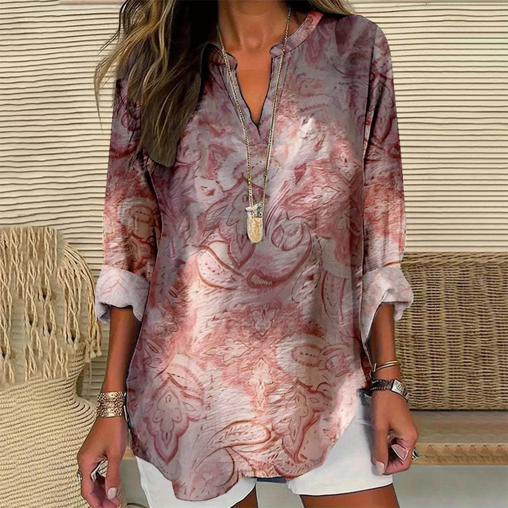 Sofie – roze bloemen dames shirt met lange mouwen voor zomer. VillanoMode